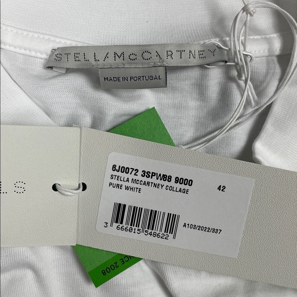 NWT Stella McCartney Collage Tassel Fringe White Logo Tee T Shirt Sz 42 - Picture 7 of 14